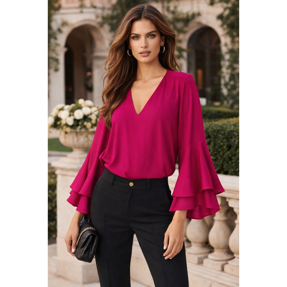 Alfani Blouse Womens 14 Pink Chiffon Flowy‎ Career Office Party Preppy Feminine